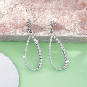 NWOT - Silver-tone Teardrop Earrings with Sparkly Rhinestones